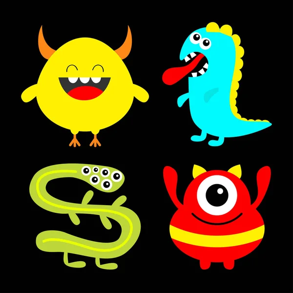 Wesołego Halloween Monster Kolorowy Zestaw Sylwetki Dino Wąż Cute Kawaii — Wektor stockowy