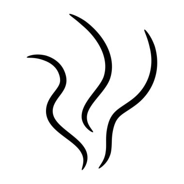 Aroma parfümü sıcak çay ve kahve kokusu. Duman borusu. Aroma buhar ikonu. Isı buharı alev işareti gibi kokar. Siyah siluet. Düz dizayn. İzole edilmiş. Beyaz arka plan. Vektör illüstrasyonu