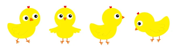 Chicken Chick Bird Set Line Face Head Cute Cartoon Funny — Stock Vector