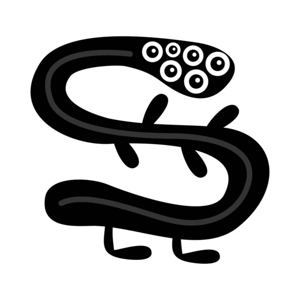 Monster Snake Black Silhouette Happy Halloween Cute Kawaii Cartoon Scary — Stock Vector