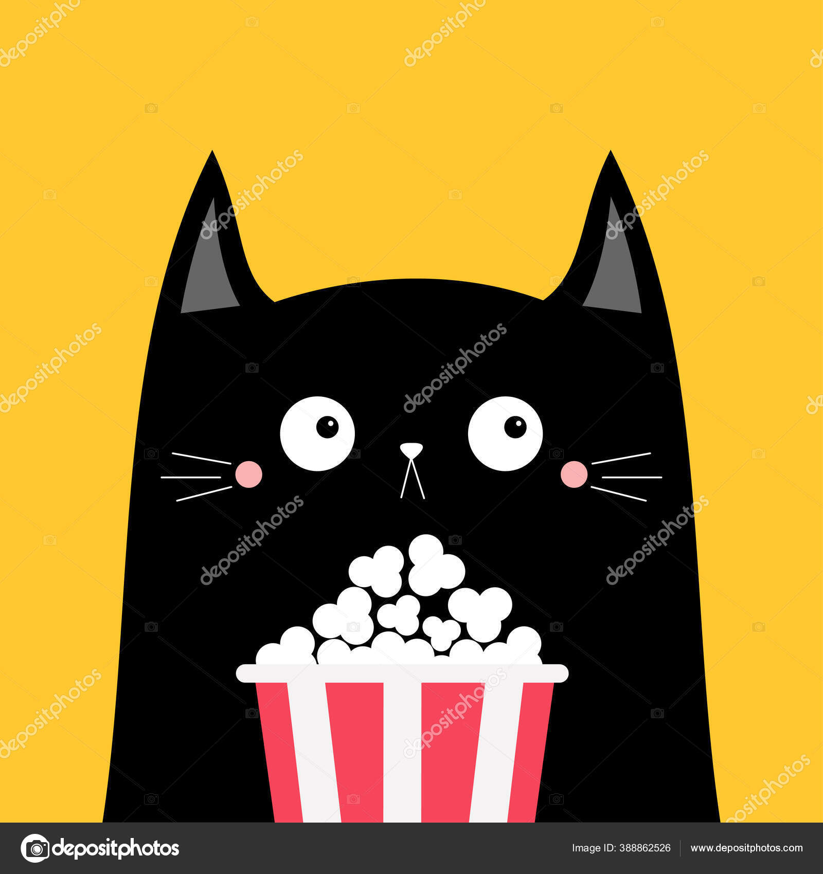 Kotak Popcorn Kucing Hitam Karakter Lucu Dari Kartun Bioskop Acara Stok Vektor C Worldofvector 388862526
