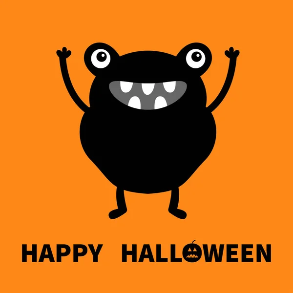 Feliz Halloween Silueta Negra Monstruo Lindo Icono Personaje Rana Kawaii — Vector de stock