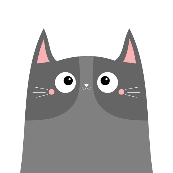 Cute Gray Cat Kitten Kitty Head Silhouette Icon Sad Face — Stock Vector