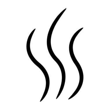 Aroma buhar ikonu. Duman borusu. Aroma parfümü sıcak çay ve kahve kokusu. Isı buharı alev işareti gibi kokar. Siyah siluet. Düz dizayn. İzole edilmiş. Beyaz arka plan. Vektör illüstrasyonu