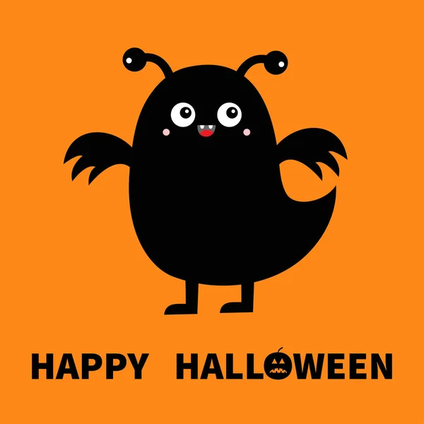 Frohes Halloween Monster Schwarze Silhouette Niedliche Karikatur Kawaii Vogel Charakter — Stockvektor