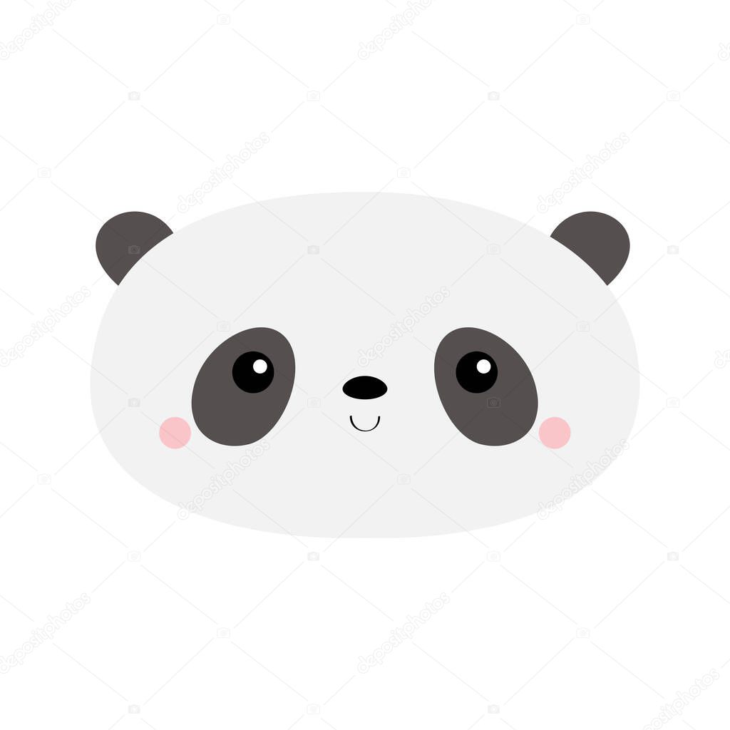 Cute panda bear. Kawaii cartoon character. Funny head face icon. Pink cheeks. Happy Valentines Day. Baby greeting card template. Notebook cover, tshirt. White background. Flat design. Vector