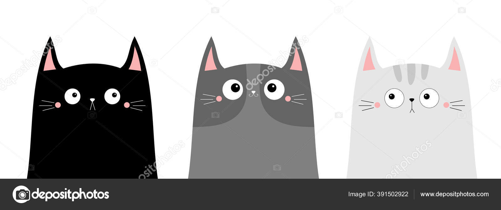 Cute Kucing Abu Abu Hitam Kepala Kucing Siluet Ditetapkan Karakter Stok Vektor C Worldofvector 391502922