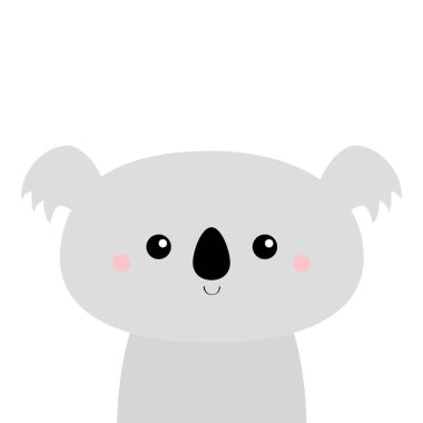 Şirin koala. Kawaii çizgi film karakteri. Komik surat. Pembe yanaklar. Sevgililer Günün kutlu olsun. Bebek tebrik kartı şablonu. Defter kapağı, tişört. Beyaz arka plan. Düz dizayn. Vektör illüstrasyonu