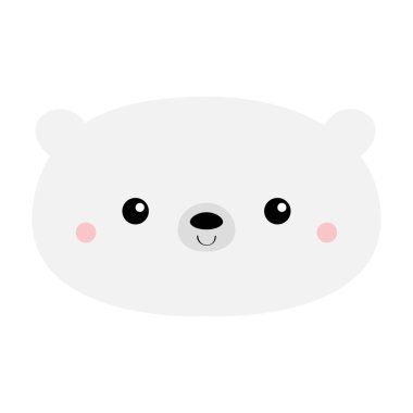 Beyaz kutup ayısı. Kawaii çizgi film karakteri. Komik şirin kafa ikonu. Pembe yanaklar. Sevgililer Günün kutlu olsun. Bebek tebrik kartı şablonu. Defter kapağı, tişört. Beyaz arka plan. Düz dizayn. Vektör