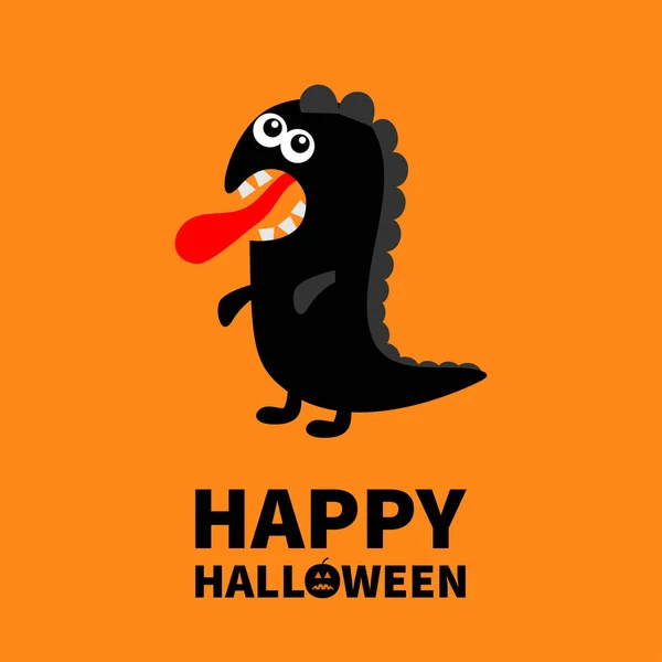 Frohes Halloween Dinosaurier Monster Silhouette Niedliche Karikatur Kawaii Traurigen Charakter — Stockvektor