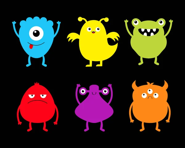 Juego Monstruos Feliz Halloween Lindo Icono Personaje Dibujos Animados Kawaii — Vector de stock
