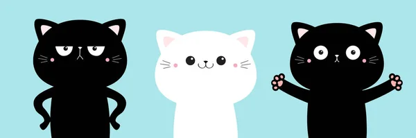 Conjunto Iconos Gato Blanco Negro Lindo Personaje Dibujos Animados Kawaii — Vector de stock