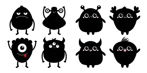Monster Set Frohes Halloween Niedliche Karikatur Kawaii Traurigen Charakter Symbol — Stockvektor