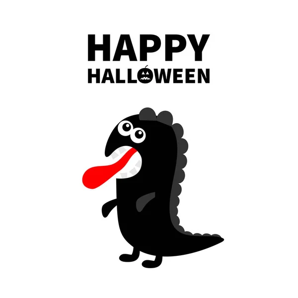 Dinosaurier Monster Silhouette Frohes Halloween Niedliche Karikatur Kawaii Traurigen Charakter — Stockvektor