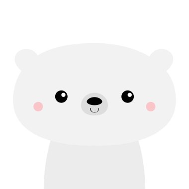 Sevimli beyaz kutup ayısı. Kawaii çizgi film karakteri. Komik surat. Pembe yanaklar. Sevgililer Günün kutlu olsun. Bebek tebrik kartı şablonu. Defter kapağı, tişört. Beyaz arka plan. Düz dizayn. Vektör