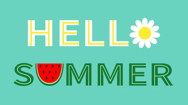 Hallo Sommertext Kamille Gänseblümchen Kamille Wassermelone Symbol Buchstabe Die Hälfte — Stockvektor