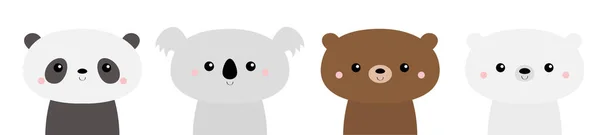 可爱的熊设置 北极熊宝宝 川井卡通人物 有趣的头脸 情人节快乐 婴儿贺卡模板 笔记本封面 白色背景 平面矢量 — 图库矢量图片