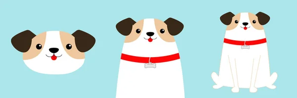 Leuke Hondenset Gezicht Lichaam Zittende Puppy Rode Boord Witte Hond — Stockvector