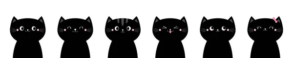 Cabeça Gato Preparada Personagens Engraçados Engraçados Kawaii Desenhos Animados Coleção —  Vetores de Stock