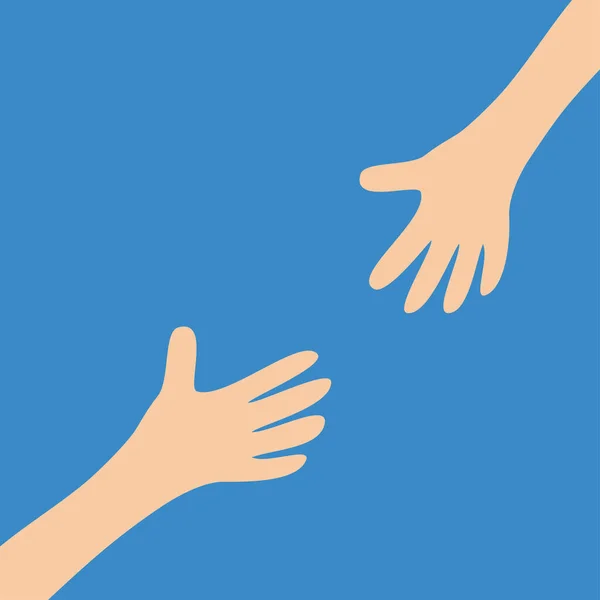 两只手相互伸出手来 帮助的手 妈妈和宝宝 关闭身体的一部分 情人节快乐 平面设计 蓝色背景 孤立无援矢量说明 — 图库矢量图片