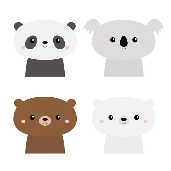 Leuke Berenset Koala Panda Grizzly Poolwelp Kawaii Stripfiguur Grappig Koppie — Stockvector