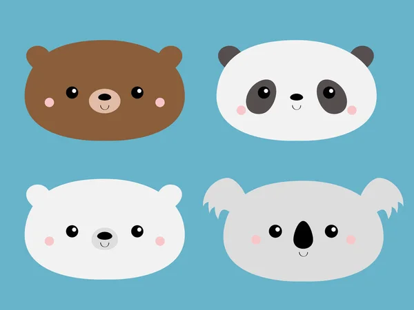 Roztomilý Medvěd Grizzly Panda Koala Polární Mládě Vtipná Hlava Kawaiská — Stockový vektor