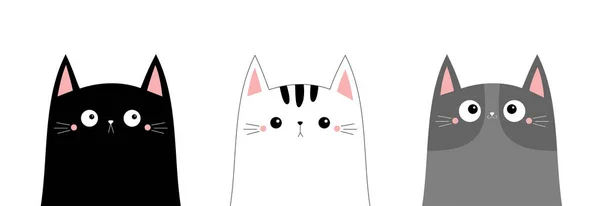 Branco Preto Cray Gato Cabeça Rosto Linha Contorno Silhueta Ícone —  Vetores de Stock