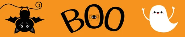 Šťastný Halloween Prapor Létající Duch Pověšení Netopýra Boo Text Visícím — Stockový vektor