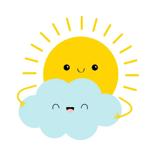 Sol Sosteniendo Icono Nube Bonita Cara Kawaii Dibujos Animados Personaje — Archivo Imágenes Vectoriales