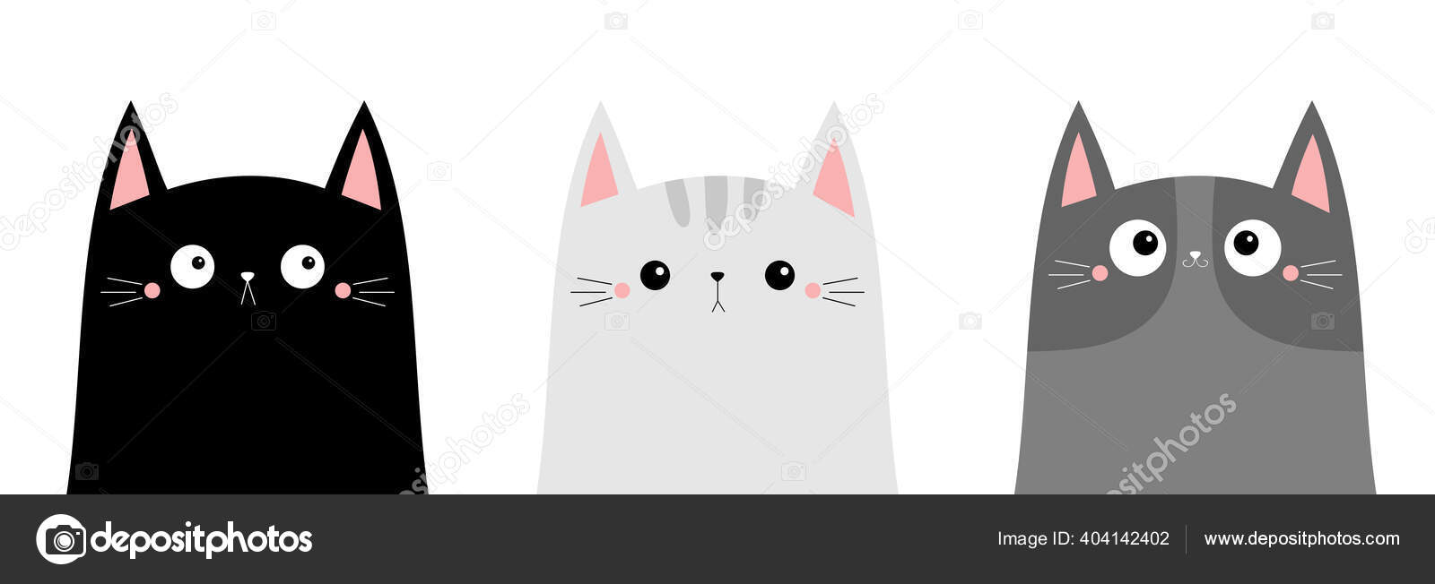 Cute Cat Icon Gray Kitten Face Head Silhouette Funny Kawaii