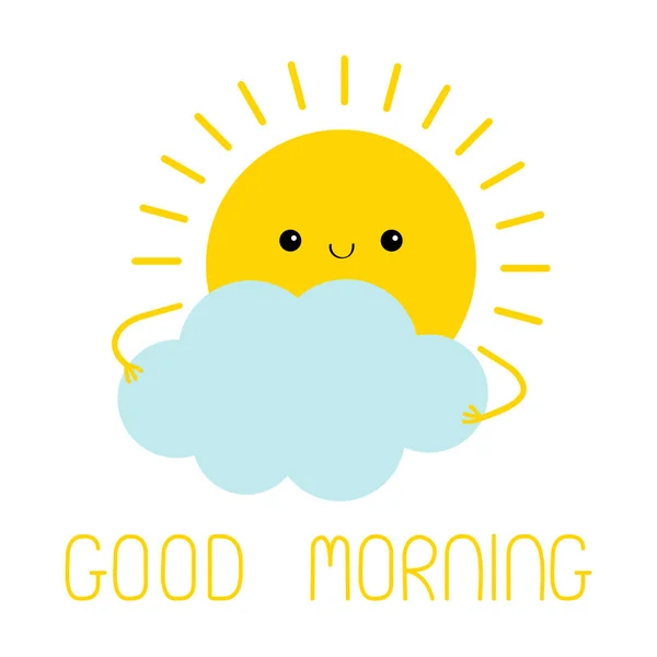 Slunce Drží Ikonu Mraků Dobré Ráno Roztomilá Kawaiská Tvář Kreslený — Stockový vektor