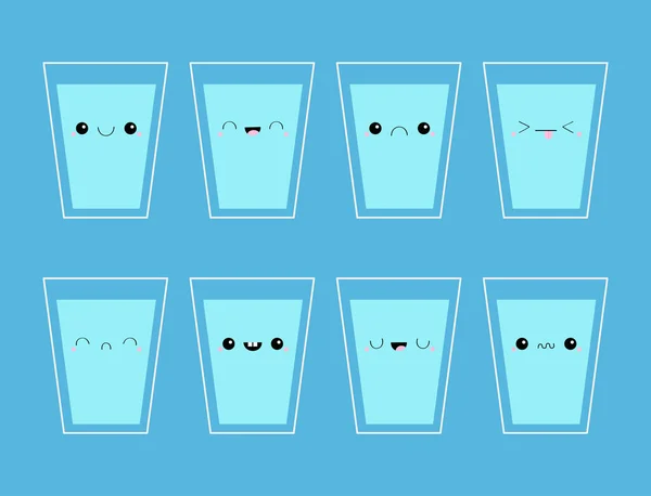 Bebe Agua Ocho Vasos Agua Icono Robar Aqua Gota Lindo — Vector de stock