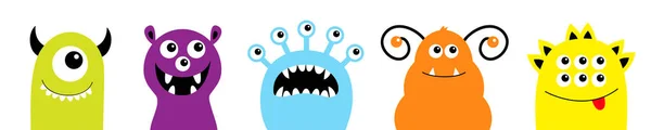 Happy Halloween Monster Icon Set Line Cute Cartoon Kawaii Baby — Stock Vector