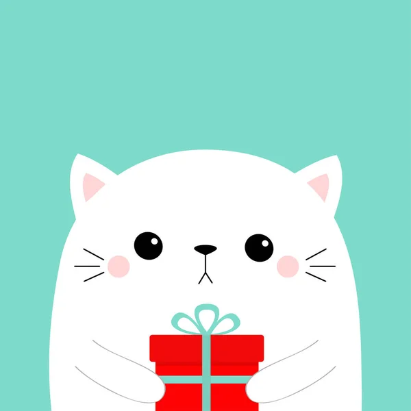 可爱的猫拿着礼品盒 可爱的卡通猫角色 Kawaii动物 白色的轮廓 斯堪的纳维亚风格 有趣的宝宝悲伤的猫咪 情人节快乐 情人卡平面设计蓝色背景矢量 — 图库矢量图片