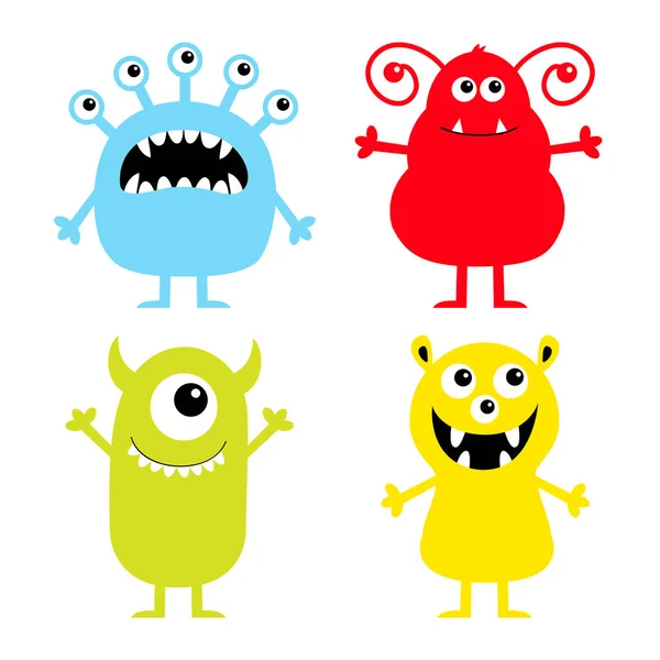 Conjunto Iconos Monstruo Feliz Halloween Lindo Personaje Dibujos Animados Bebé — Vector de stock