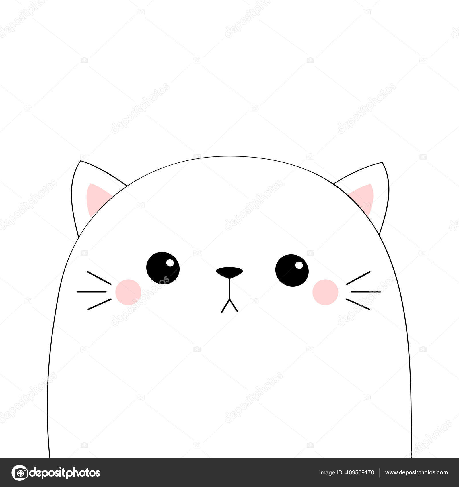 Cara De Gato Kawaii Bonito Isolada No Fundo Branco. Ilustração