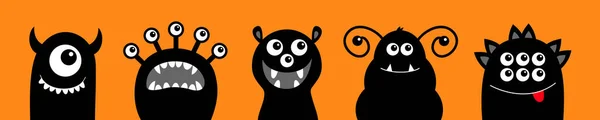 Monster Icon Linie Gesetzt Frohes Halloween Nette Karikatur Kawaii Baby — Stockvektor