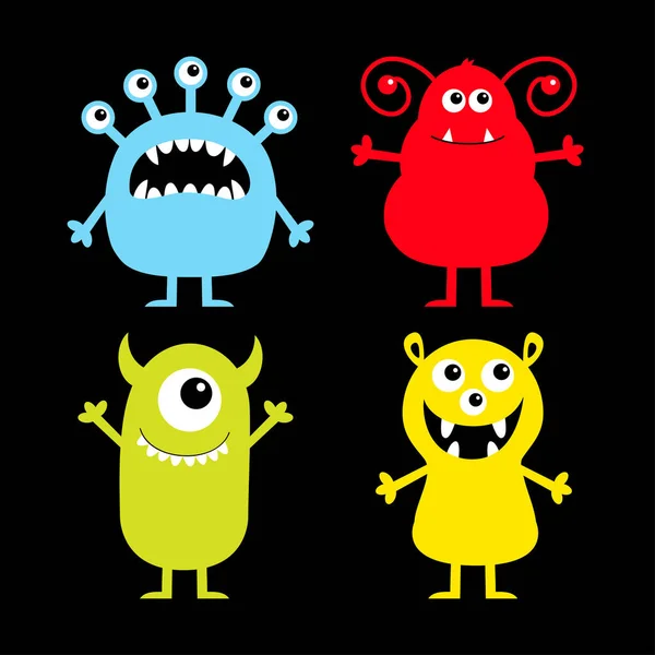 Frohes Halloween Monster Icon Set Nette Karikatur Kawaii Baby Figur — Stockvektor