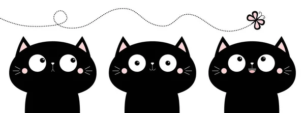 猫のアイコンセット かわいい漫画面白いペットキャラクター 蝶の飛行 面白いカワイイ動物 ノートカバー Tシャツ グリーティングカード ステッカープリント 感情が違う フラットデザイン — ストックベクタ