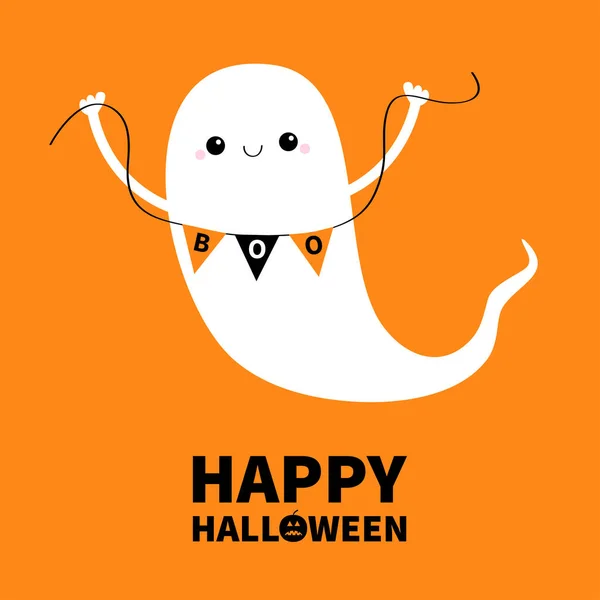 Счастливого Хэллоуина Летающий Призрак Флагом Симпатичный Мультяшный Детский Персонаж Страшные — стоковый вектор