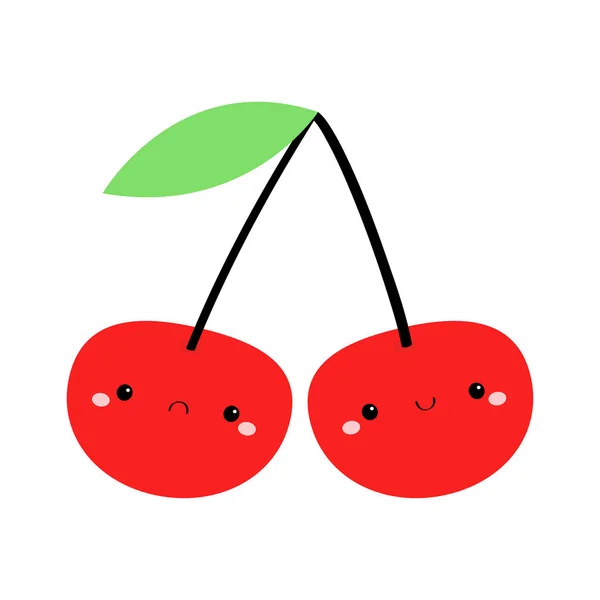Ícone Cereja Cor Vermelha Bonito Desenho Animado Kawaii Sorrindo Personagem — Vetor de Stock