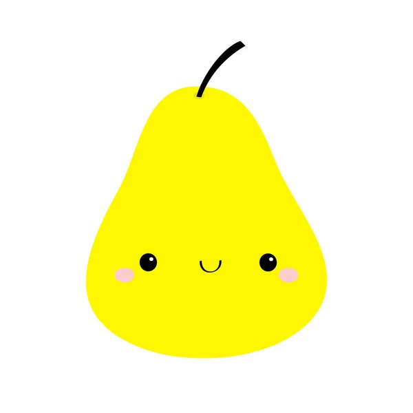 梨のアイコン 黄色だ かわいい漫画かわいい笑顔の赤ちゃんのキャラクター 面白い果物の顔 フラットデザイン 白地だ 隔離されてる ベクターイラスト — ストックベクタ