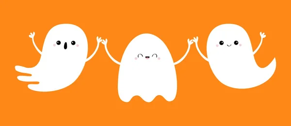 Tři Přízraky Nastaveny Šťastný Halloween Duch Drží Ruce Děsiví Bílí — Stockový vektor
