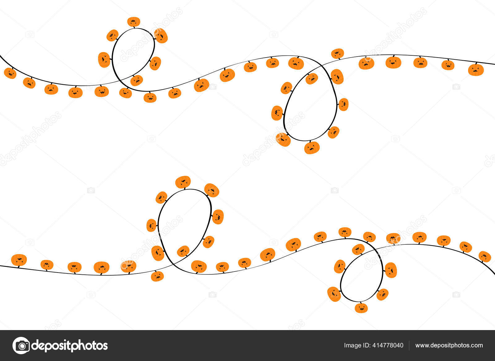 万圣节南瓜灯具可爱的卡通脸节日装饰橙色线仙女灯灯泡发光的花环模板平面设计白色背景孤立无援矢量说明图库矢量图©worldofvector  414778040, image size:1600x1167