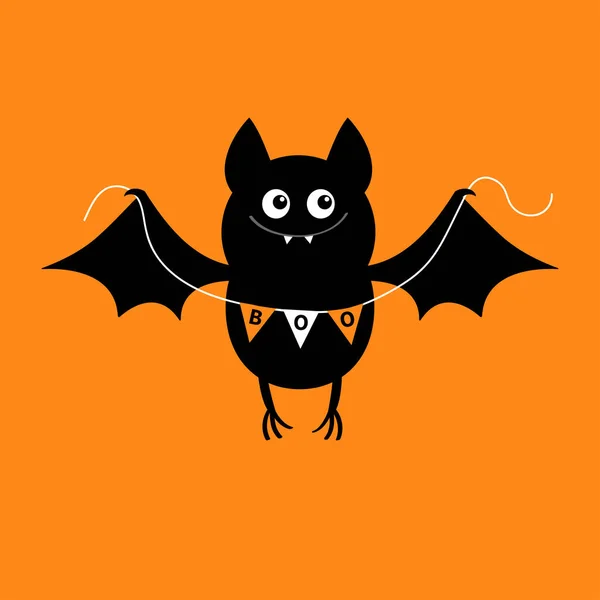 Batte Volante Tenant Drapeau Bunting Boo Joyeux Halloween Animal Noir — Image vectorielle