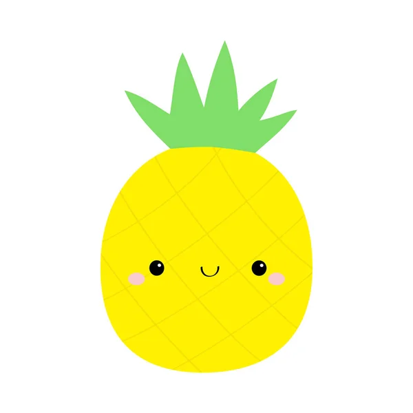 パイナップルアイコン 黄色だ かわいい漫画かわいい笑顔の赤ちゃんのキャラクター 面白い果物の顔 フラットデザイン 白地だ 隔離されてる ベクターイラスト — ストックベクタ