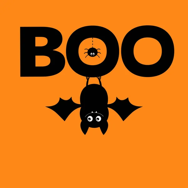 Glad Halloween Hängande Slagträ Boo Text Med Spindel Söt Tecknad — Stock vektor