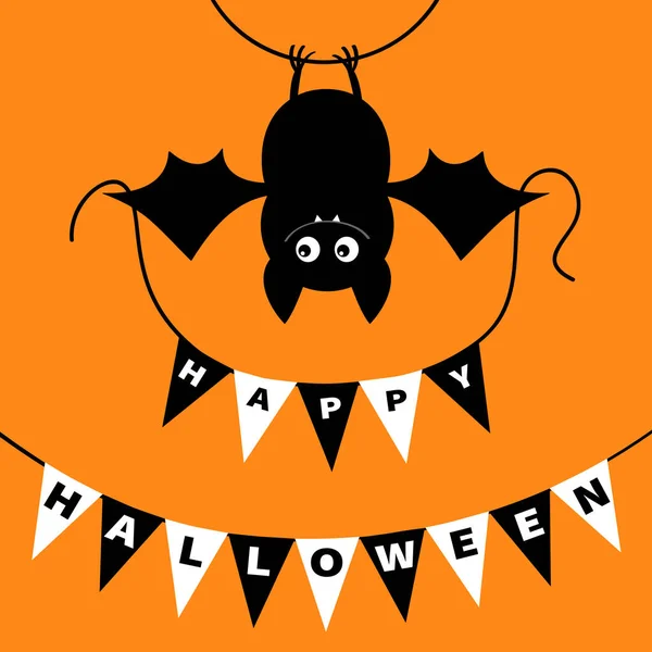 Batte Suspendue Tenant Guirlande Drapeau Bruant Joyeux Halloween Animal Noir — Image vectorielle