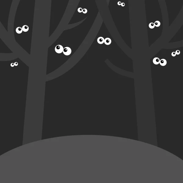 Пейзаж Страшной Лесной Сценой Глаза Призраков Смотрят Темноту Счастливого Хэллоуина — стоковый вектор