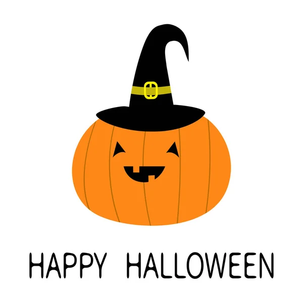 Happy Halloween Pumpkin Witch Hat Funny Creepy Smiling Face Cute — Stock Vector